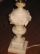 Antique Marble Alabaster Hand Carved Flowers Boudoir Lamp With Finial Italy Vtg Lamps photo 1