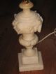 Antique Marble Alabaster Hand Carved Flowers Boudoir Lamp With Finial Italy Vtg Lamps photo 2