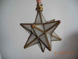 Vintage Antique Arts & Crafts Leaded Brass & Glass Star Lamp photo