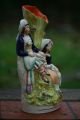 19th C.  Staffordshire Seated Male & Female Figures With Bird & Spill Vase Figurines photo 5