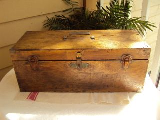Vintage Wood Fishing Lure Tackle Or Tool Box 1950 Plate Removable Drawer photo