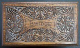 Carved Wooden Bridge Box Circa 19th Century Playing Cards photo