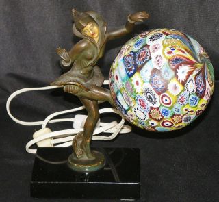 Art Deco Gerdago Dancing Pixie Millefiori Glass Figural Working Lamp On Marble photo
