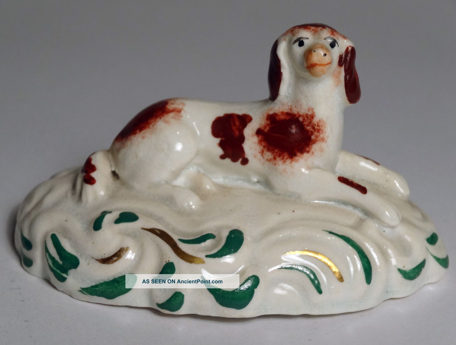 Antique Vtg 19th C English Staffordshire Pearlware Spaniel Dog Figurines photo