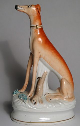 Antique Vtg 19th Century Staffordshire Whippet Or Greyhound & Hare photo