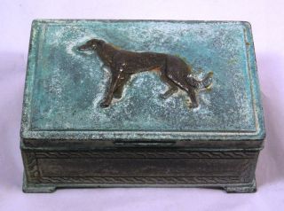 Old Vintage Metal Box With Dog Decoration G8 photo