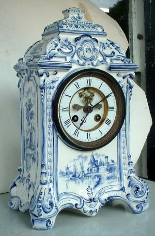 Antique F.  Marti Delft Porcelain Clock W/ Open Escapement Needs Tlc N/r photo