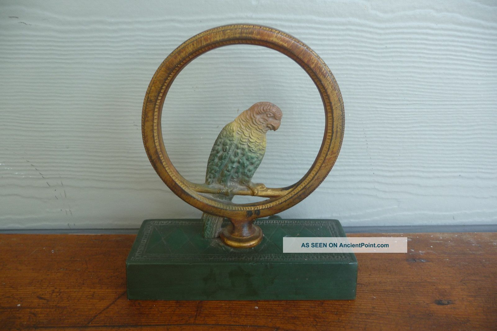 Antique 1920 ' S Bradley & Hubbard Parakeet Parrot In Ring Cast Iron Doorstop Metalware photo