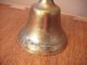 Old Antique Brass School Bell Wood Handle Well Ring Metalware photo 3