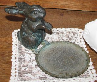Antique Bronze Figural Bunny / Rabbit Calling Card Receiver / Trinket Dish photo