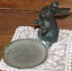 Antique Bronze Figural Bunny / Rabbit Calling Card Receiver / Trinket Dish Metalware photo 2