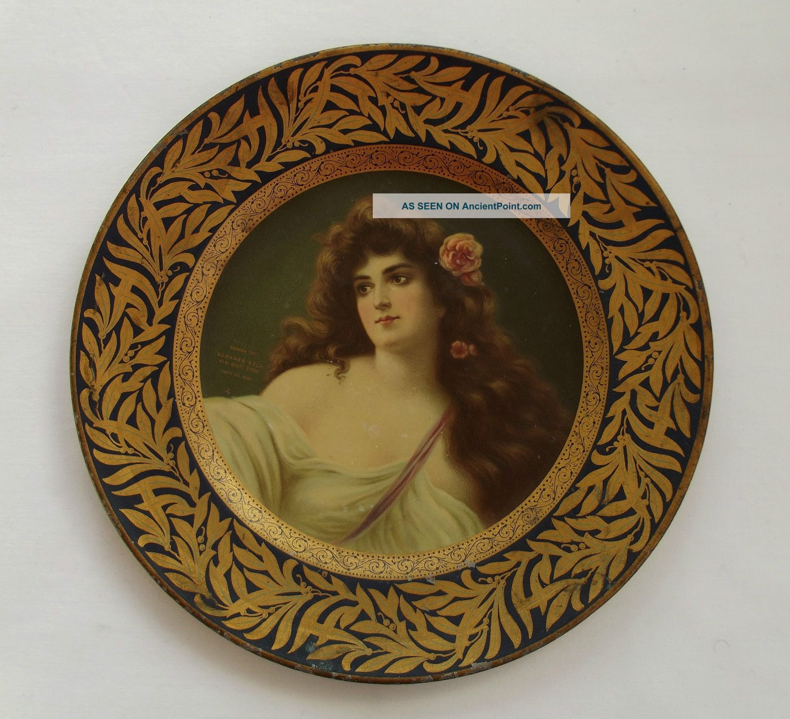 Antique Meek Vienna Advertising Art Plate Louise Sleepy Eye Mn Berkner Tin Sign Metalware photo