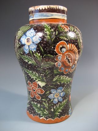 Very Fine Spain Spanish Polychrome Majolica Balluster Vase Ca.  19th Century photo