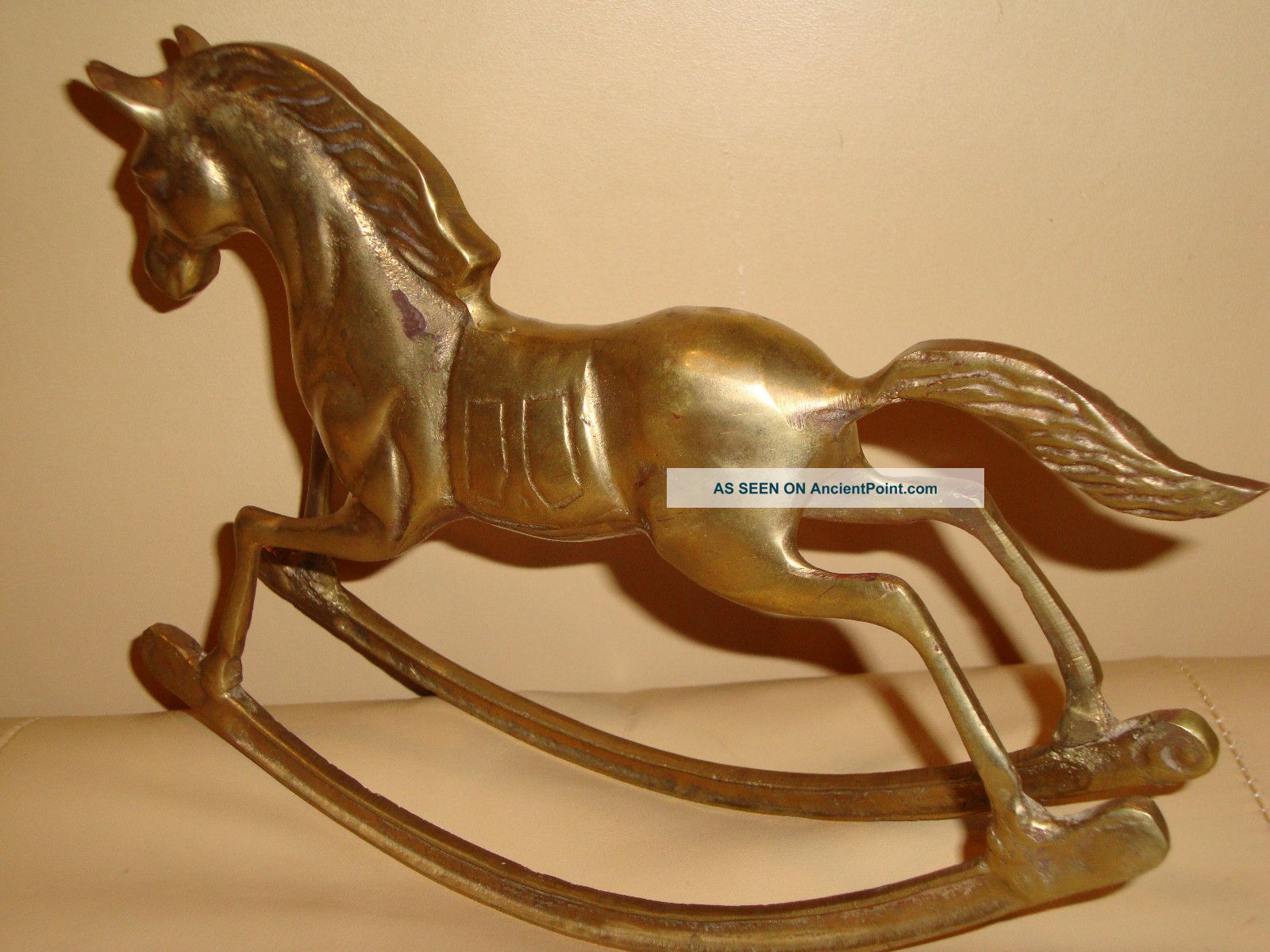Antique Brass Rocking Horse With Natural Patina Metalware photo