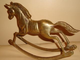 Antique Brass Rocking Horse With Natural Patina photo