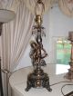 Vtg Antique Large French Figural Bronze Metal Crystal Cherub Lamp Light Metalware photo 2