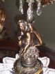 Vtg Antique Large French Figural Bronze Metal Crystal Cherub Lamp Light Metalware photo 3