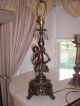 Vtg Antique Large French Figural Bronze Metal Crystal Cherub Lamp Light Metalware photo 5