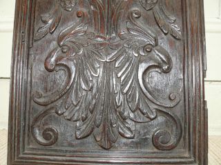 19thc Ornate Oak Panel Carving With Gargoyles & Floral Decor photo