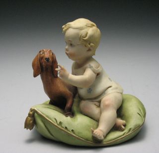 Adorable Piano Baby & Worried Dachshund Daschund Giuseppe Cappe Figurine photo
