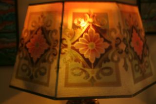 Antique Signed Rembrandt Mesh Lamp Shade Green Red Gold Very Large Gorgeous photo
