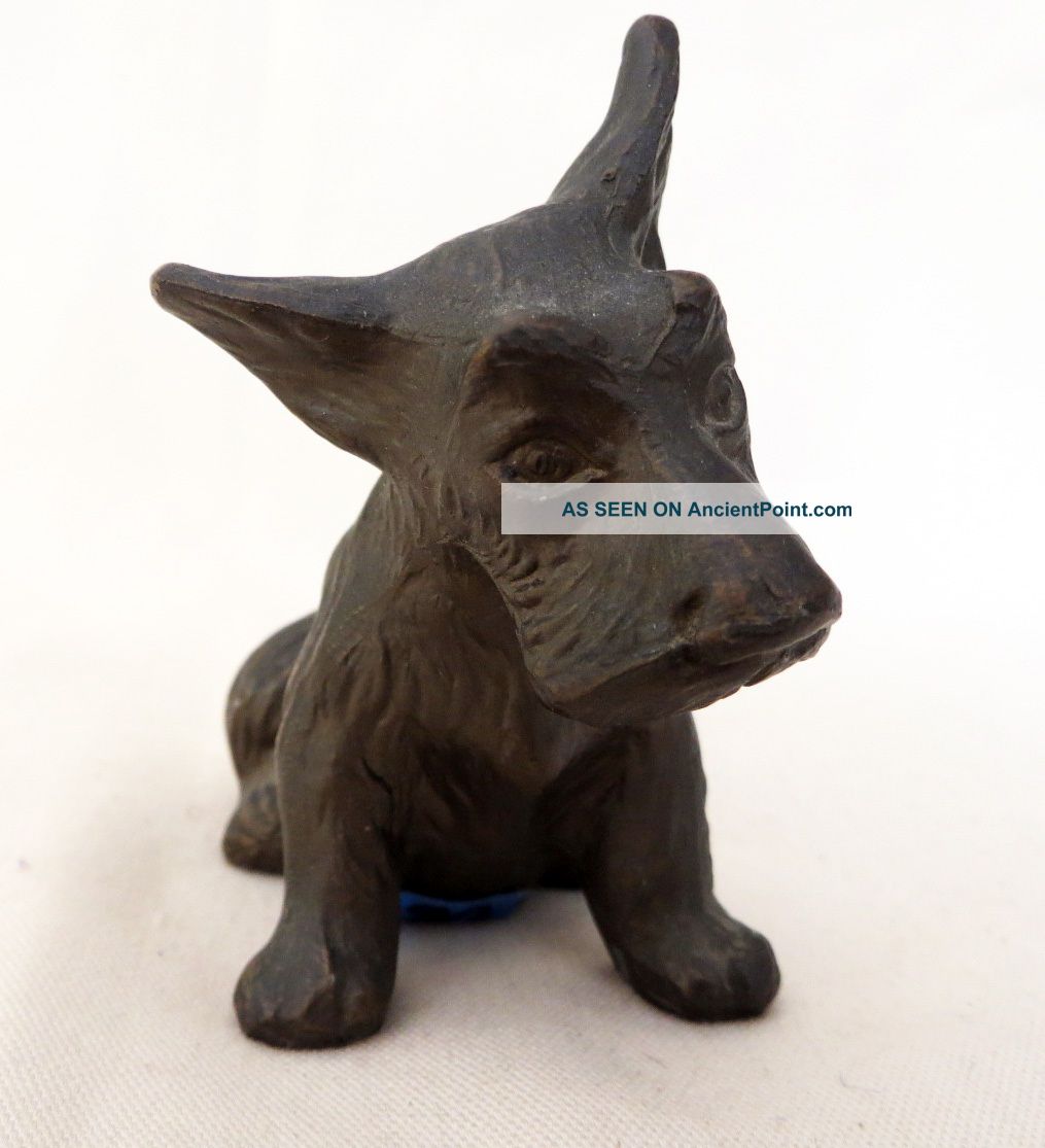 Seated Bronze Finish Metal Scottish Terrier Scottie Dog Figurine Metalware photo
