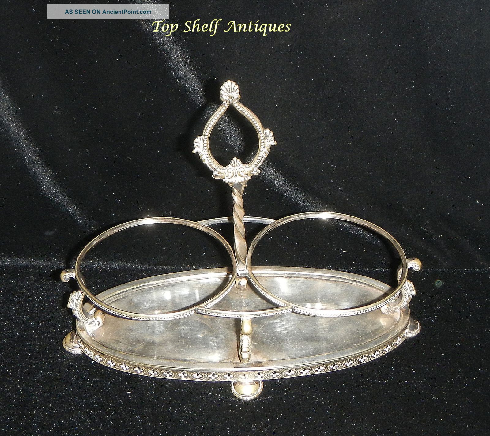 Ts Victorian English Double Silver Plate Pickle Castor Stand Crosses Base Metalware photo