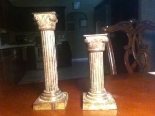 Antique Bronze Candlesticks Two Column Candle Holders photo
