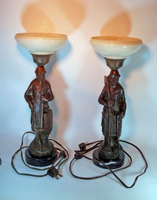 Antique Medieval Knight Lamps Bronze Art Deco photo