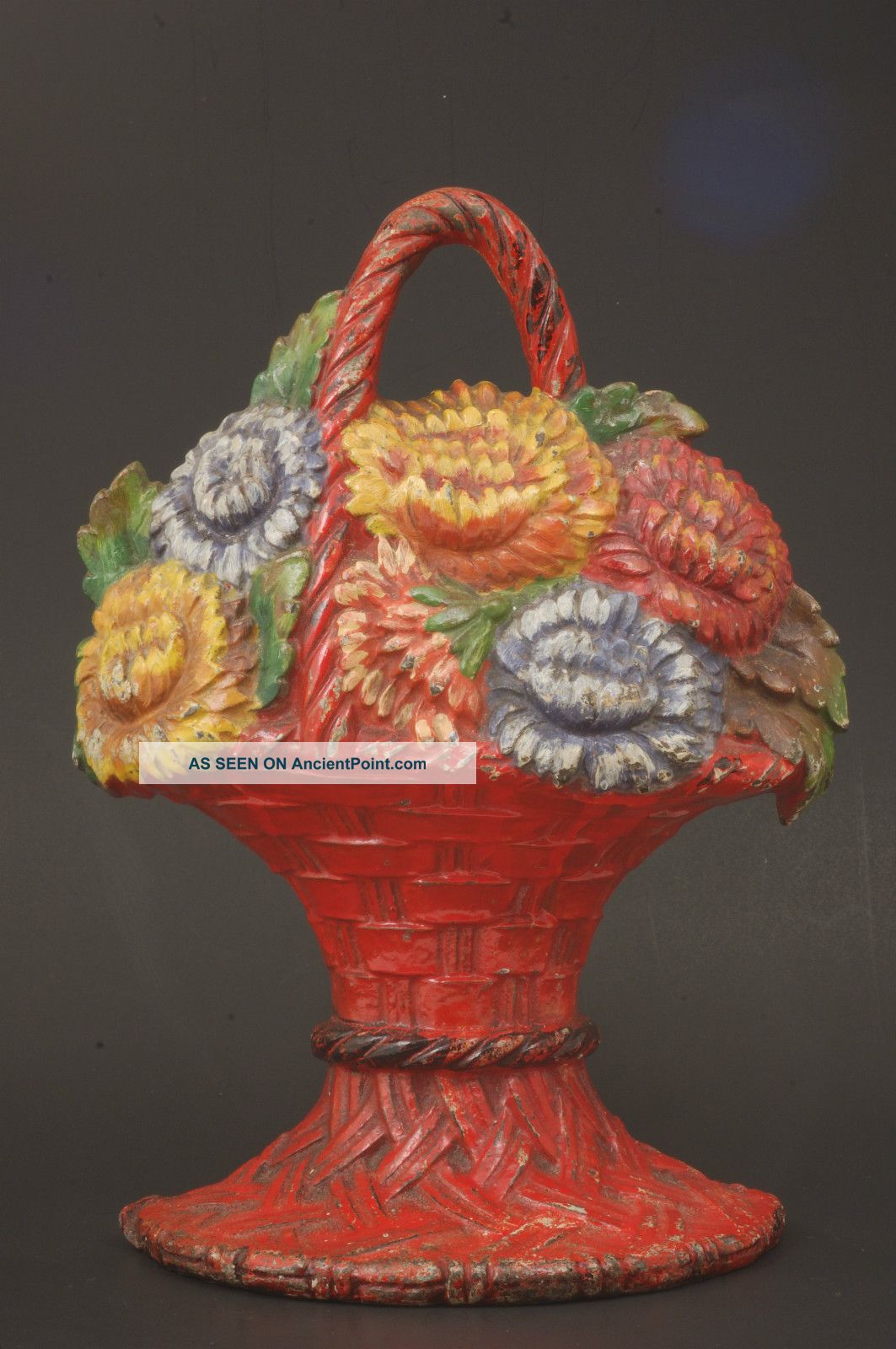 Antique 1926 Waverly Studios Flower Garden Basket Cast Iron Doorstop (np) Metalware photo