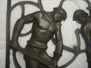Machine Age Buderus Wall Panel,  Art Deco,  Moshage 1930 Miners Iron Men Pour photo