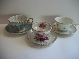 3 Sets Cups And Saucers/japan/fine Porcelain China/excellent Condition photo