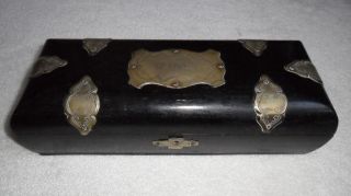 Antique Victorian Black Wood & Fine Silver Metal Glove Box C1900s Red Felt Lined photo