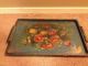 Antique Hand - Painted Wood French Blue Tole Tray 27 3/8 