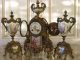 Fine French Sevres Painting Porcelain Gilded Cast Iron Mantel Clock Set Urn Clocks photo 1