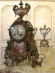 Fine French Sevres Painting Porcelain Gilded Cast Iron Mantel Clock Set Urn Clocks photo 3