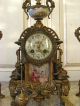 Fine French Sevres Painting Porcelain Gilded Cast Iron Mantel Clock Set Urn Clocks photo 7