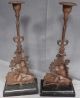 Pair Antique Victorian Eastlake Figural Candlestick Cast Brass Iron Gilt Lovers Metalware photo 5