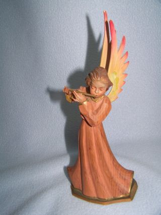 - -. . . .  Delicately Carved Wood Angel W Flute - - Italian?? - - photo
