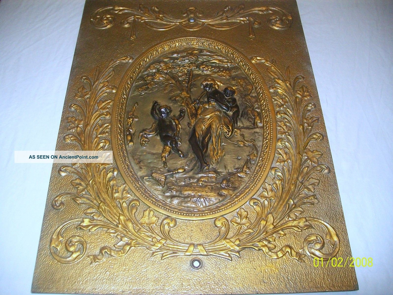 Antique Bronze Art Nouveau Victorian Lady Cherub Huge Wall Plaque Goregous Metalware photo