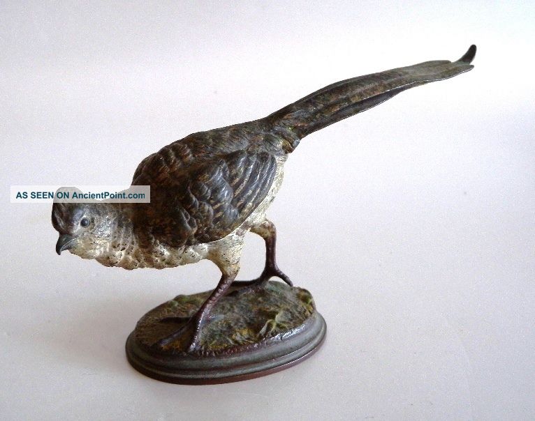 Antique Austrian Vienna Cold Painted Bergman Bronze Pheasant Figurine Metalware photo
