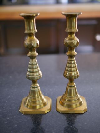 Brass Bee Hive Candlesticks - Antique Pair 19th Century - Push Up - Rd223580 photo