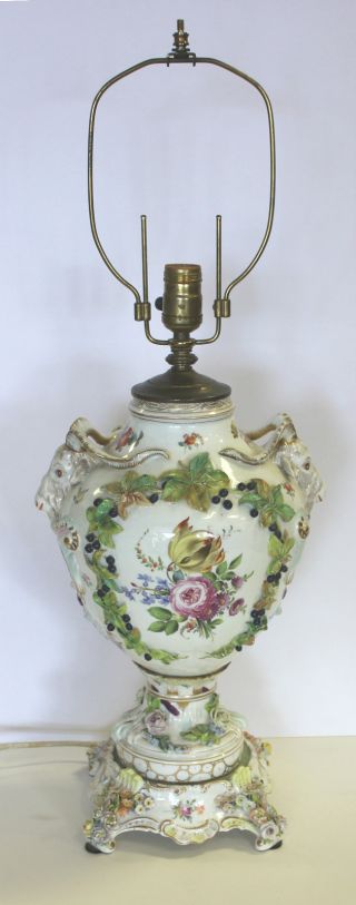 19th Century Fruit And Floral Meissen Porcelain Table Lamp photo
