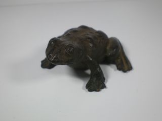 Vintage Solid Bronze Figural Frog Paperweight photo