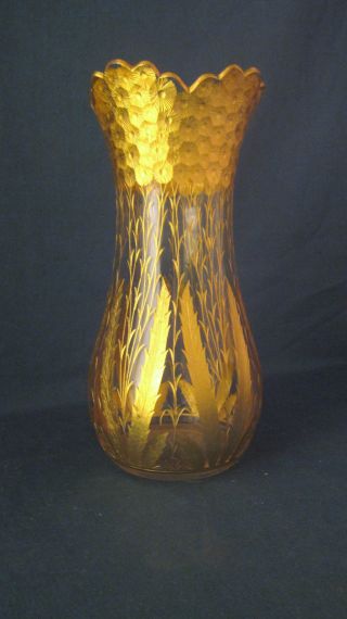 Art Nouveau Ornate Cut/etched Glass Crystal Gold Gilt Floral Vase Moser/bohemian photo