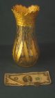 Art Nouveau Ornate Cut/etched Glass Crystal Gold Gilt Floral Vase Moser/bohemian Vases photo 6