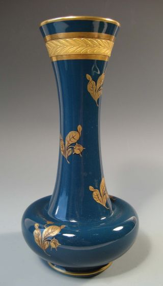 Fine French France Napoleon Iii Bleu Nuit & Gilded Porcelain Vase 19th Century photo