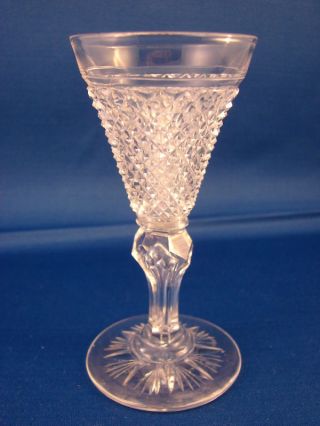 19th C Blown Brilliant Cut Wine Glass Airtrap Stem photo