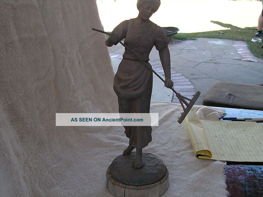 Antique Metal French Peasant Farmer Girl With Rake 15 