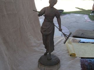 Antique Metal French Peasant Farmer Girl With Rake 15 